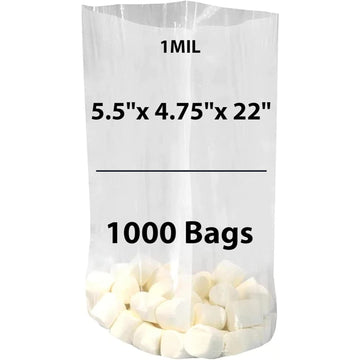 LDPE 1 mil 5.5" X 4.75" X 22" Clear Gusseted Poly Bags 1000 Bags